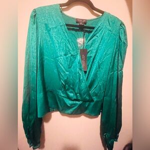 Rachel Zoe Green cheetah print long sleeve  blouse